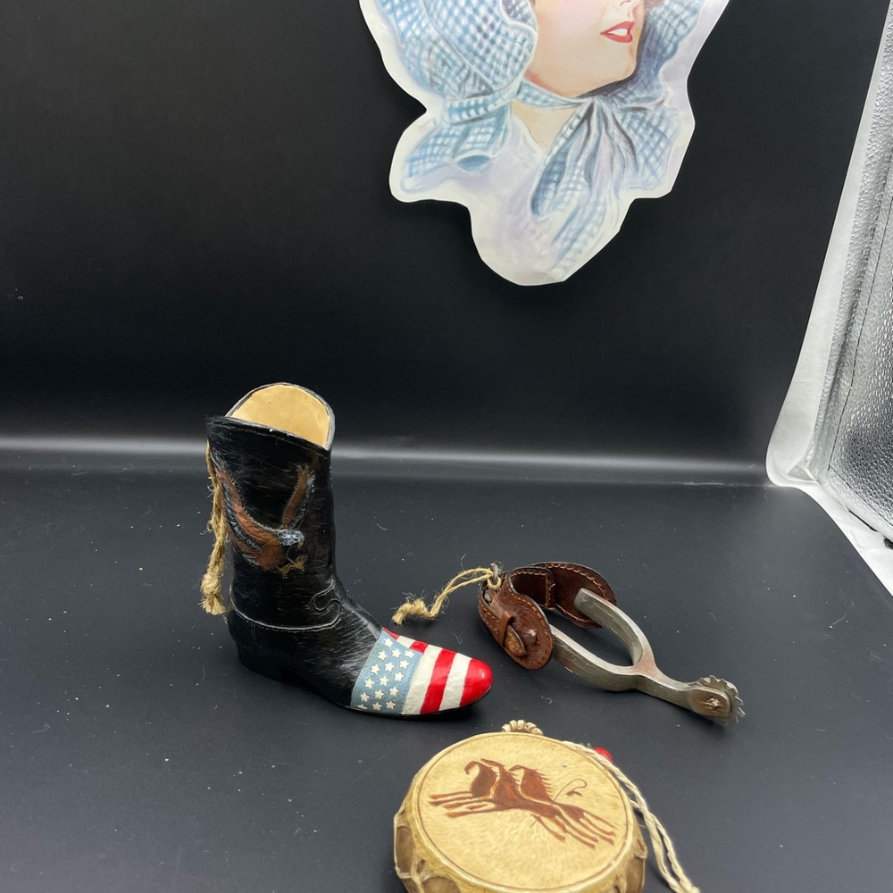 Patriotic Western American Flag Eagle Cowboy Ornament Set